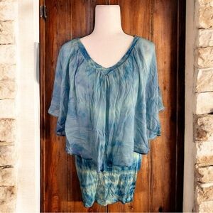 GYPSY 05 Blue Tie-Dye Bodycon Stretch Silk Overlay Mini Dress Size Small NWT